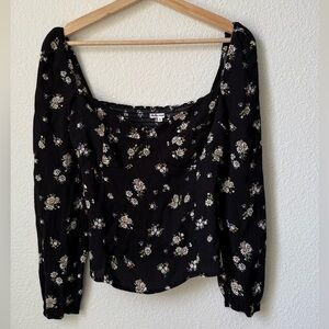 Reformation Black and White floral daisy top with Puff Sleeves
